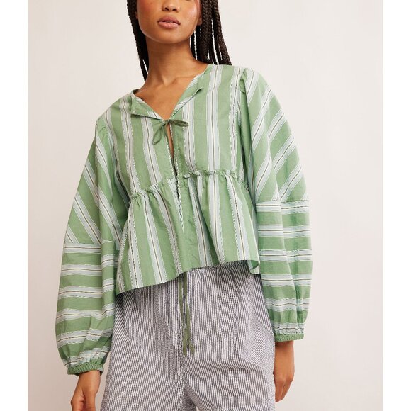 🎉LAST CHANCE🎉 FREE PEOPLE Brunch Babe Blouse / White Spruce Combo - Picture 6 of 11